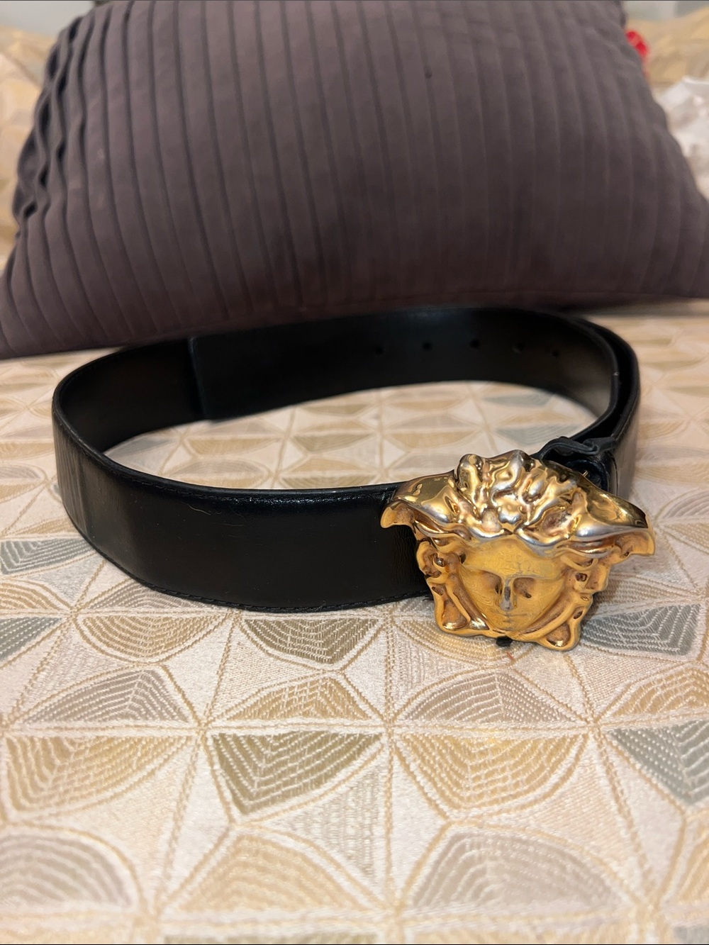 Versace Black Leather Men's Belt with Gold Medusa Buckle- Italian leather !
